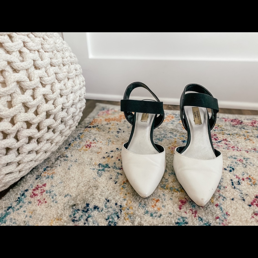 Black and white ankle heels
